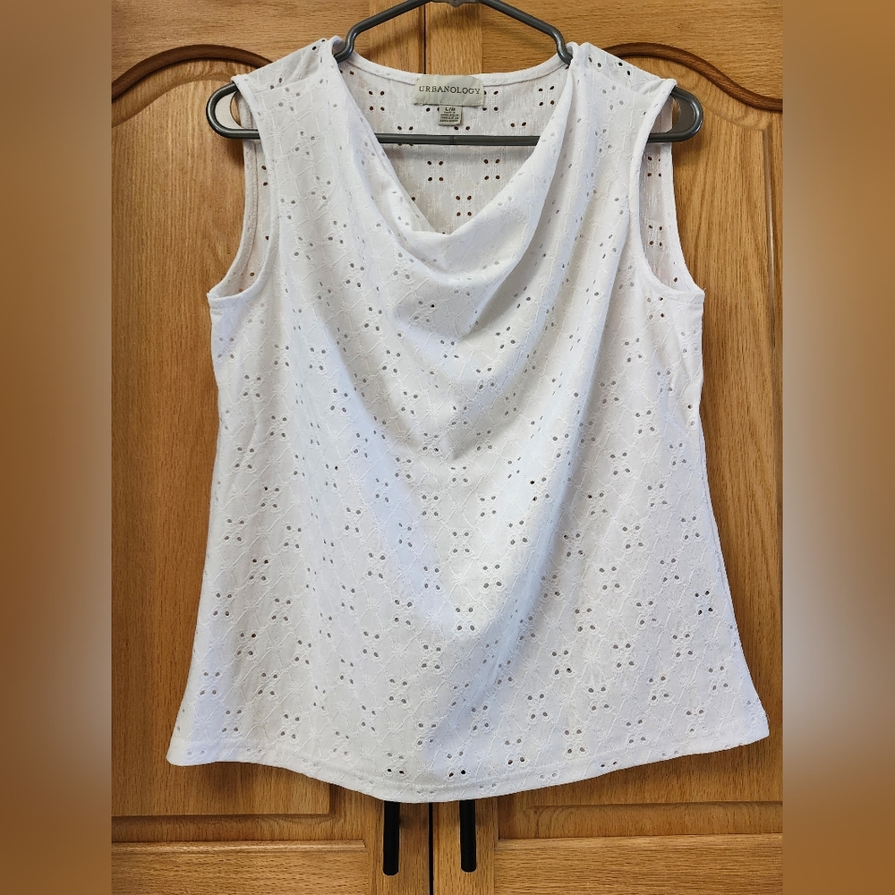 White Urbanology Eyelette Lace Cowl Neck Sleeveless Tank Top Womens LG